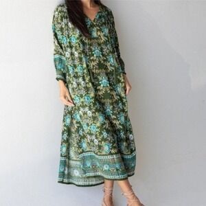 NWT Natural Life Dara Woven Maxi Dress, Tassel Detail, Boho, Green, NEW, XS